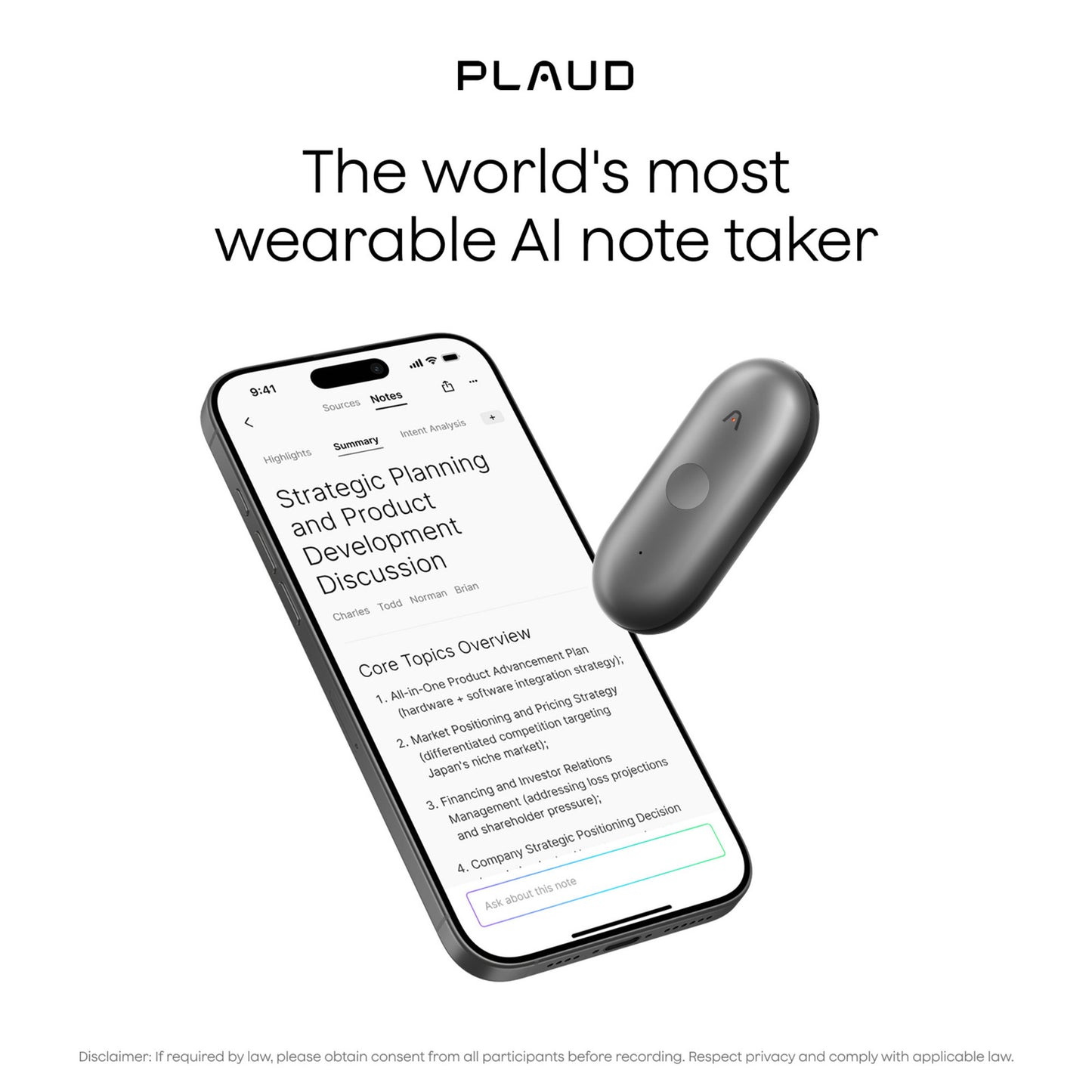 Máquina de dictado Plaud notepin s (negro, 64 GB, Bluetooth 5.2 BLE (Bluetooth de baja energía) Wi-Fi)