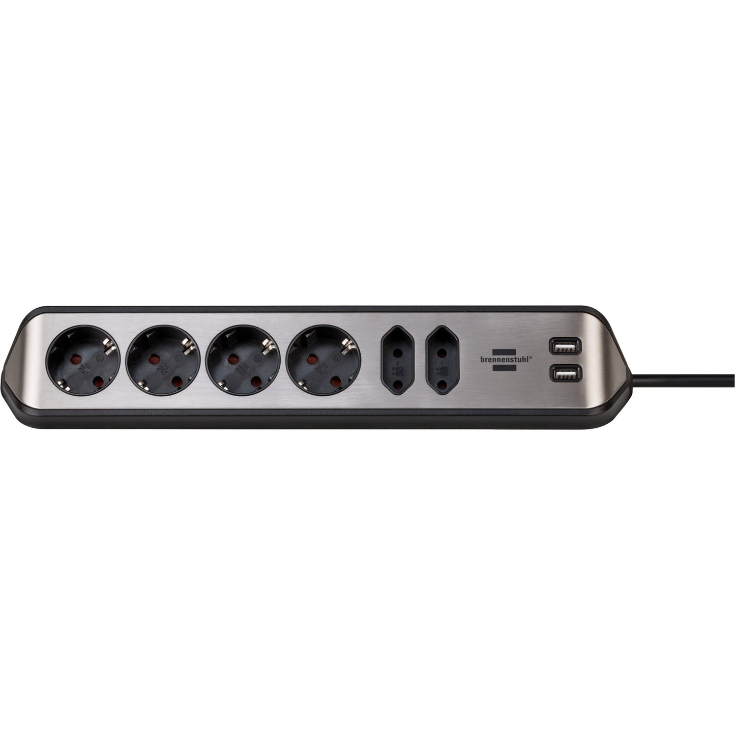 Brennenstuhl ®estilo hoekaansluitdoosstrook met usb laadfunctie 6-weg 4x b eschermend contactdoos 2x euro zilver zwart