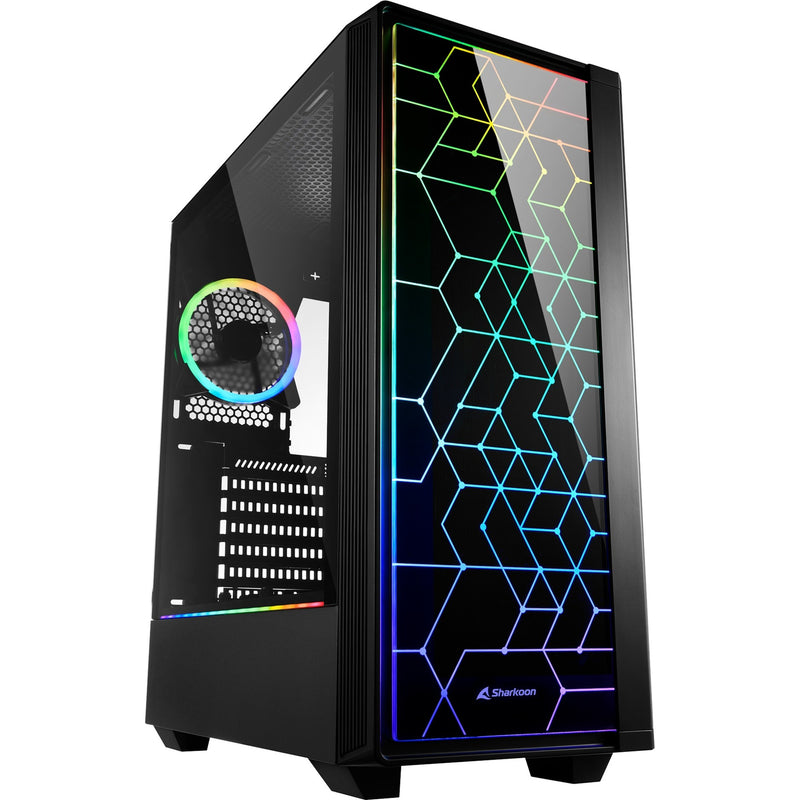 Sharkoon rgb lit 100 midi tower behuizing (zwart | 3x usb-a | rgb | window)