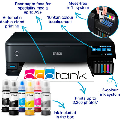 Epson ecotank et-8550 all-in-one inkjet printer (black, USB, WLAN, scan, copy)