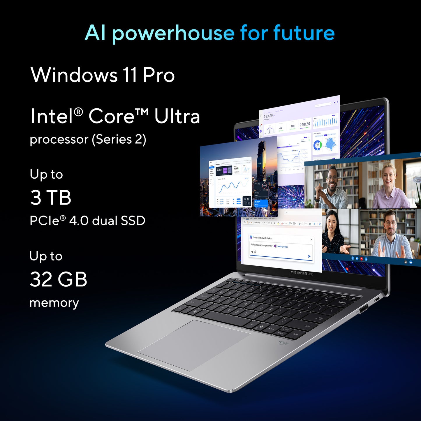 Asus expertbook p5 p5405csa-nz0195x 14 laptop (grijs | core ultra 7 258v | arc graphics 140v | 32 gb | 1 tb ssd)
