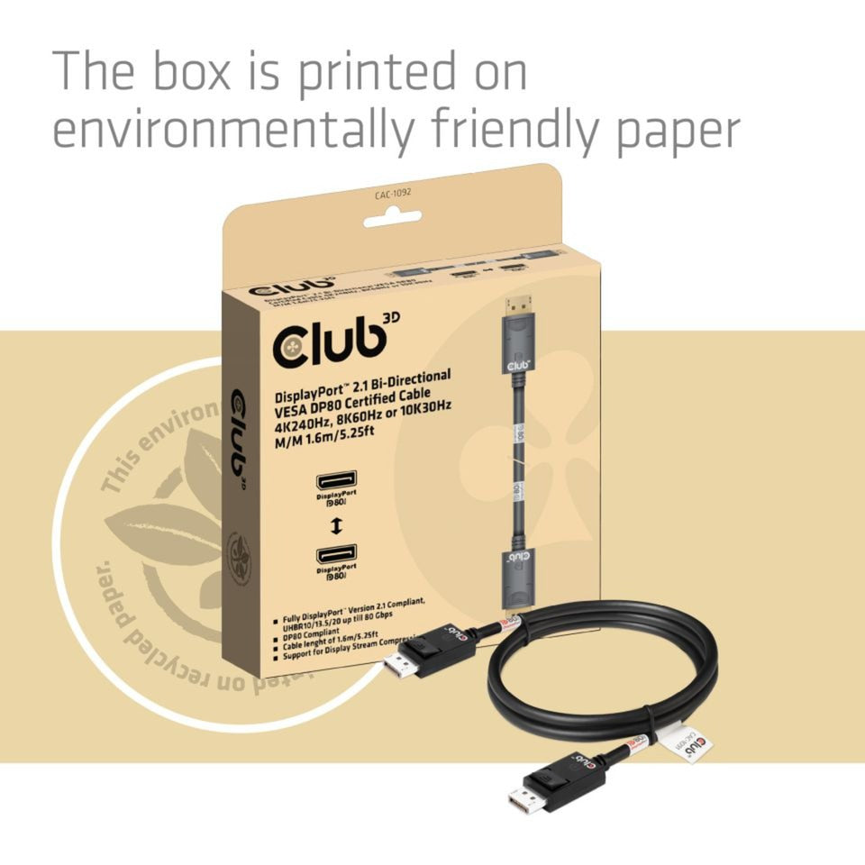 Club 3D DisplayPort 2.1 Bidireccional VESA DP80 certificado