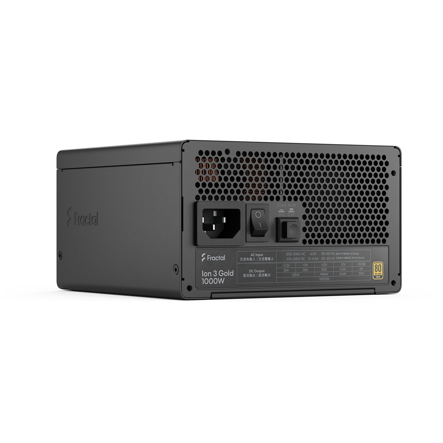 Fractal design ion gold 3 modulaire 1000 watt voeding (zwart, 1x 12v-2x6, 3x pcie)