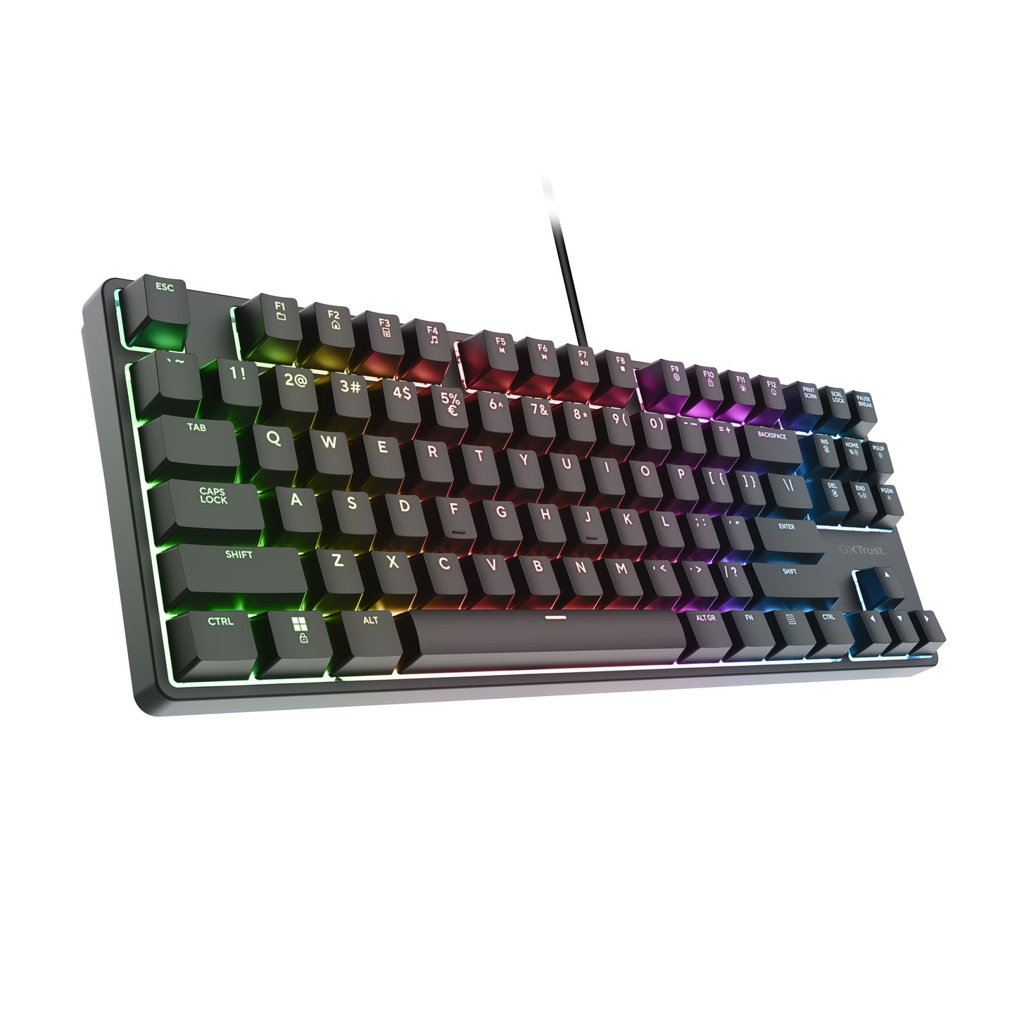 Trust GXT 864 Cada Tastiera da gioco meccanica compatta TKL, tastiera da gioco (nera, layout USA, marrone Huano, RGB)