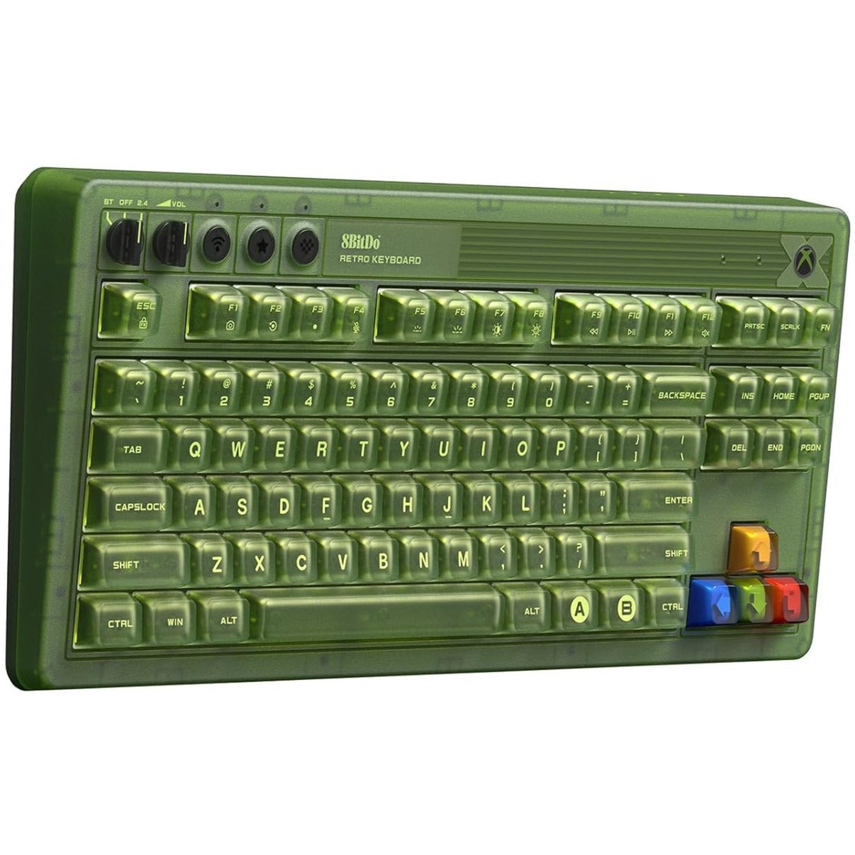 Teclado mecánico 8bitdo retro 87 - edición xbox, teclado para juegos (verde, diseño estadounidense, kailh box jellyfish x, tkl, teclas abs, bluetooth 5.0, inalámbrico 2.4g, usb)