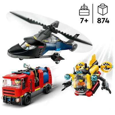 Elicottero LEGO LEGO 60462, camion dei pompieri e remix sottomisero
