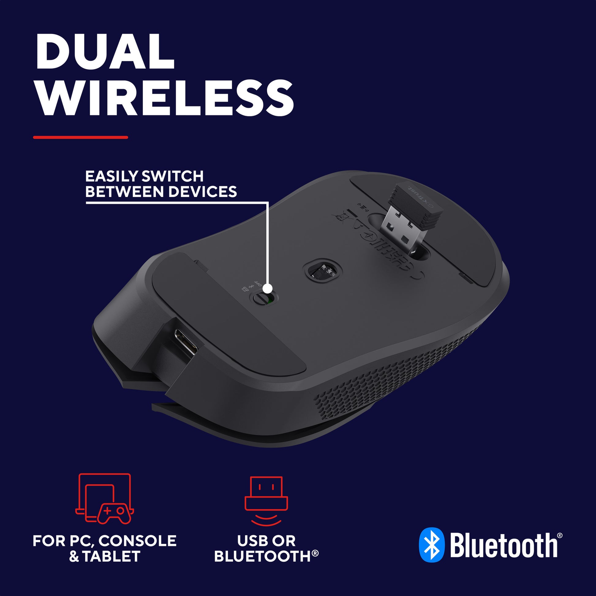 Trust GXT 931 YBar ratón inalámbrico para juegos (negro, 200 - 7200 dpi, 2,4 GHz Bluetooth USB)