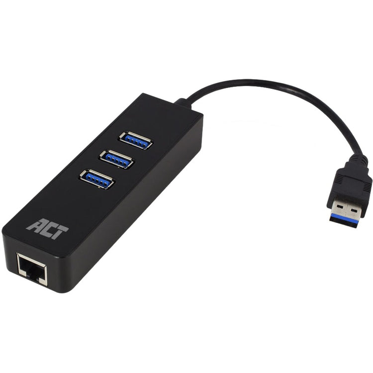 Act Connectivity USB Hub 3.2 3x USB-A Ethernet, Black