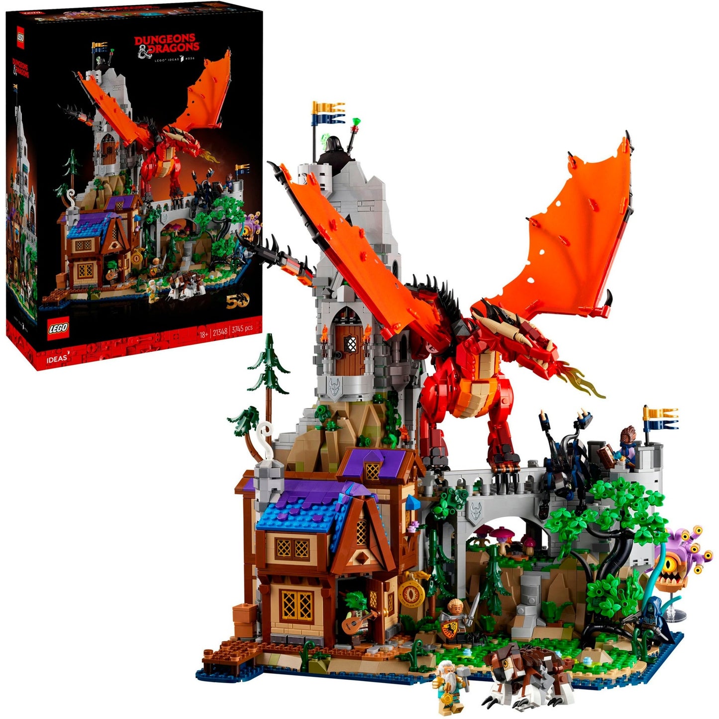 Lego ideas - mazmorras de dragones: la historia del juguete de construcción del dragón rojo (21348)