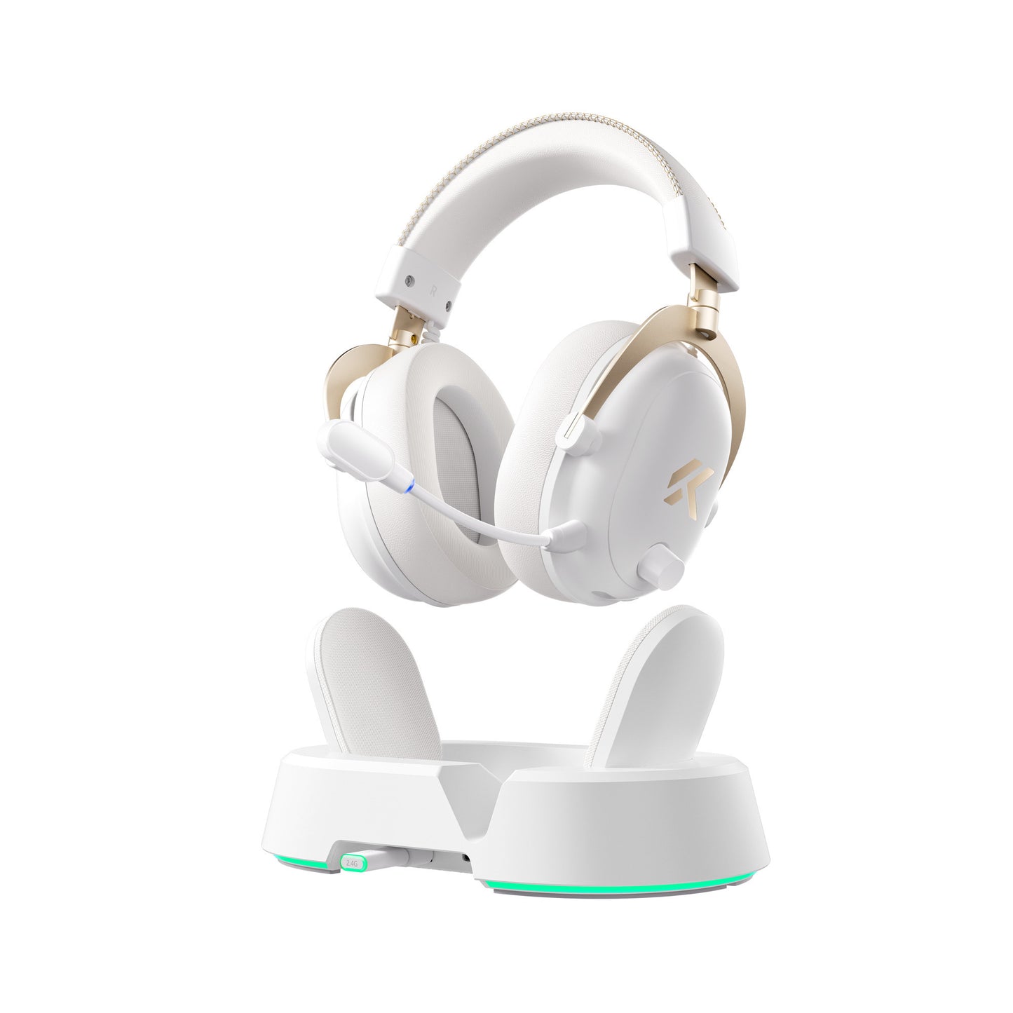Cuffie da gioco over-ear wireless magnetiche Mchose V9 Turbo+ (oro bianco lucido, Nintendo Switch, Playstation 4, Playstation 5, cellulare, PC, USB Bluetooth 2.4G)