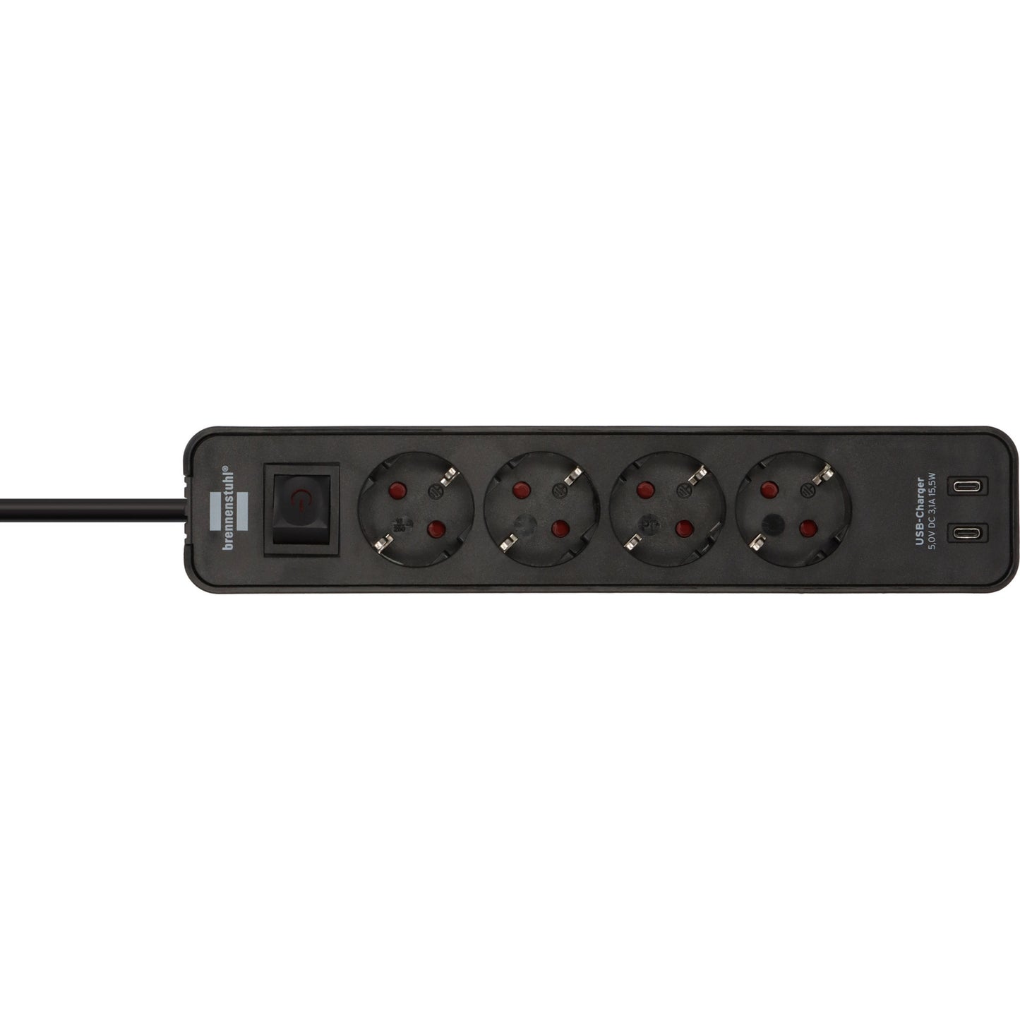 Regleta Brennerstuhl ecolor con 2 tomas de carga USB-C | 4 enchufes | negro | 1,5m h05vv-f 3g1.5 - 1153240106