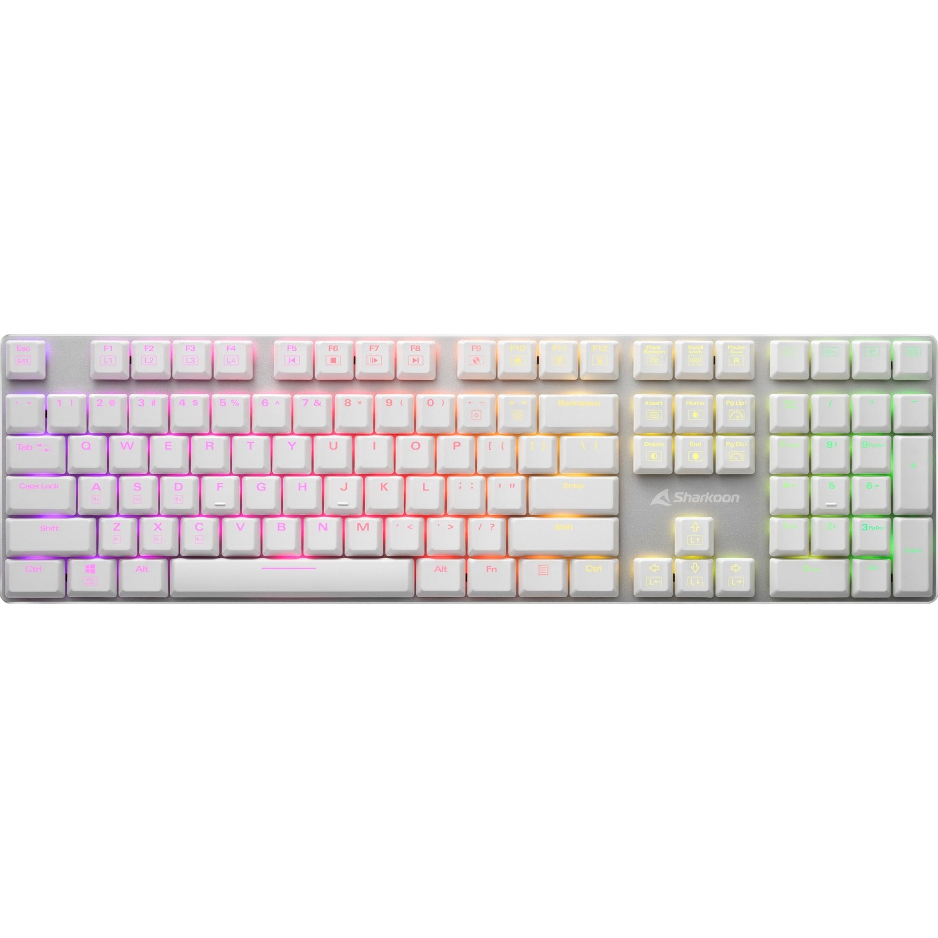 Sharkoon purewriter rgb mechanisch gaming toetsenbord (wit, us lay-out (qwerty), kailh choc low profile red, 100%, rgb leds)