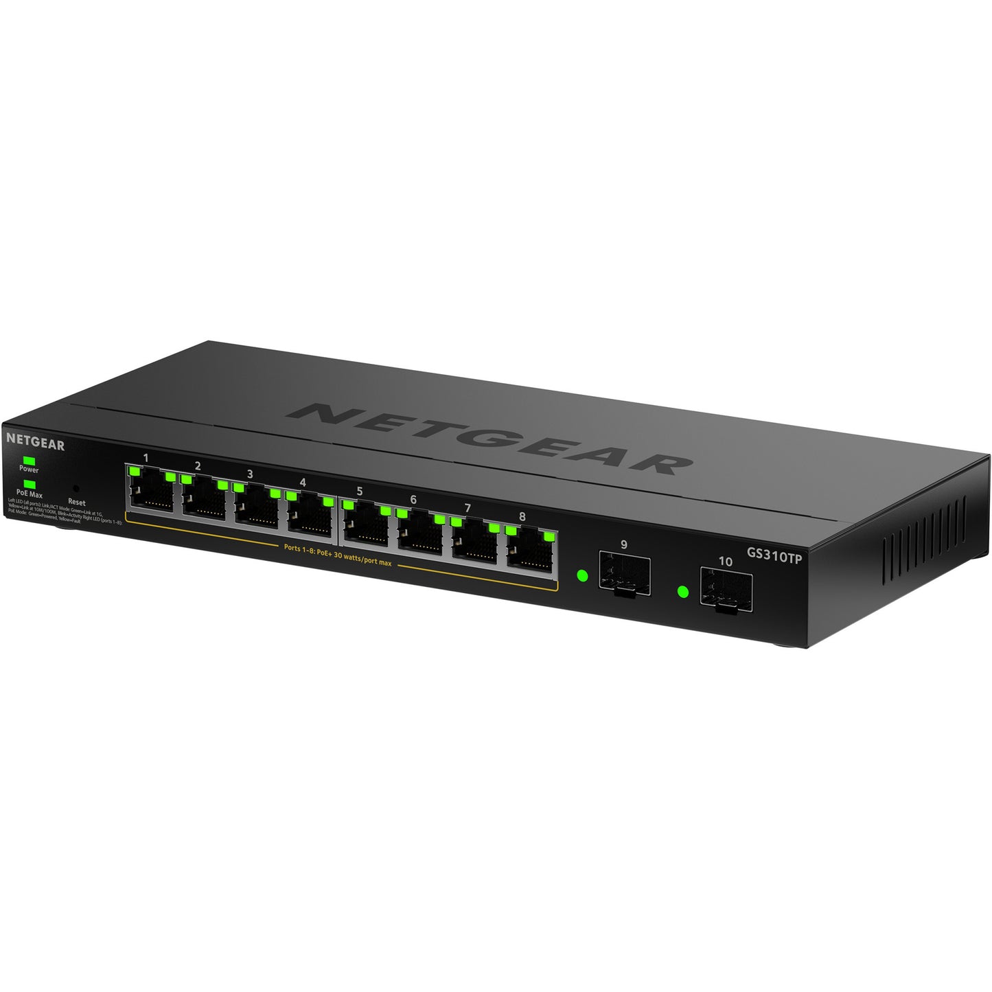 Conmutador Netgear gs310tpv2 (negro, presupuesto poe de 55w)