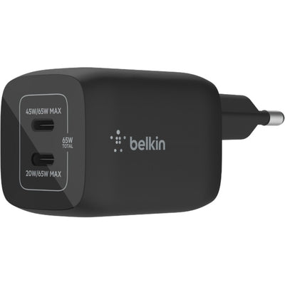 Belkin boostcharge pro 2-poorts usb-c gan-wandlader met pps (65 w) (zwart)