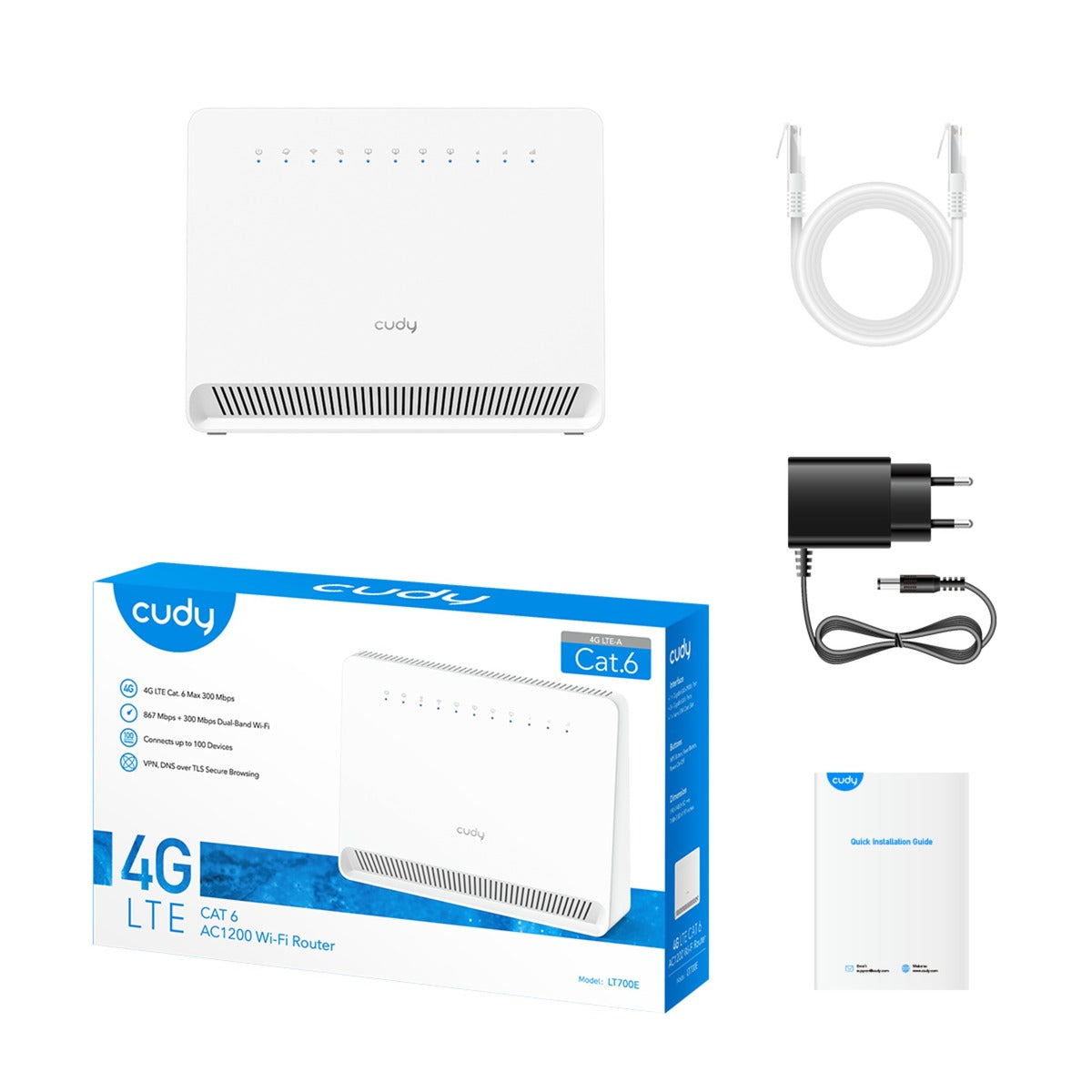 Cudy ac1200 wi-fi 4g lte-cat6 gigabit router lt700e mesh router (blanco, mesh, ranura nano sim)