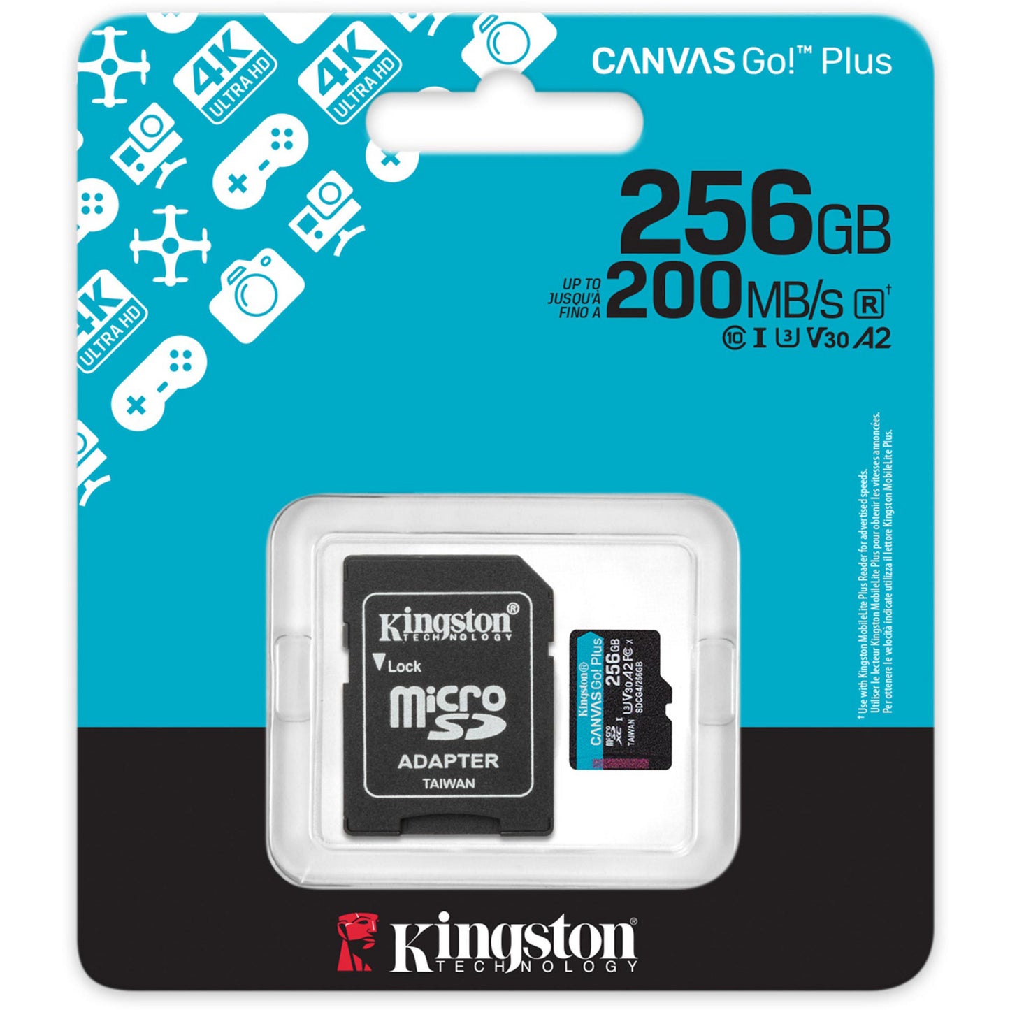 Kingston canvas go! plus microsdxc 256 gb geheugenkaart (zwart, incl. adapter, class 10, uhs-i u3, v30, a2)