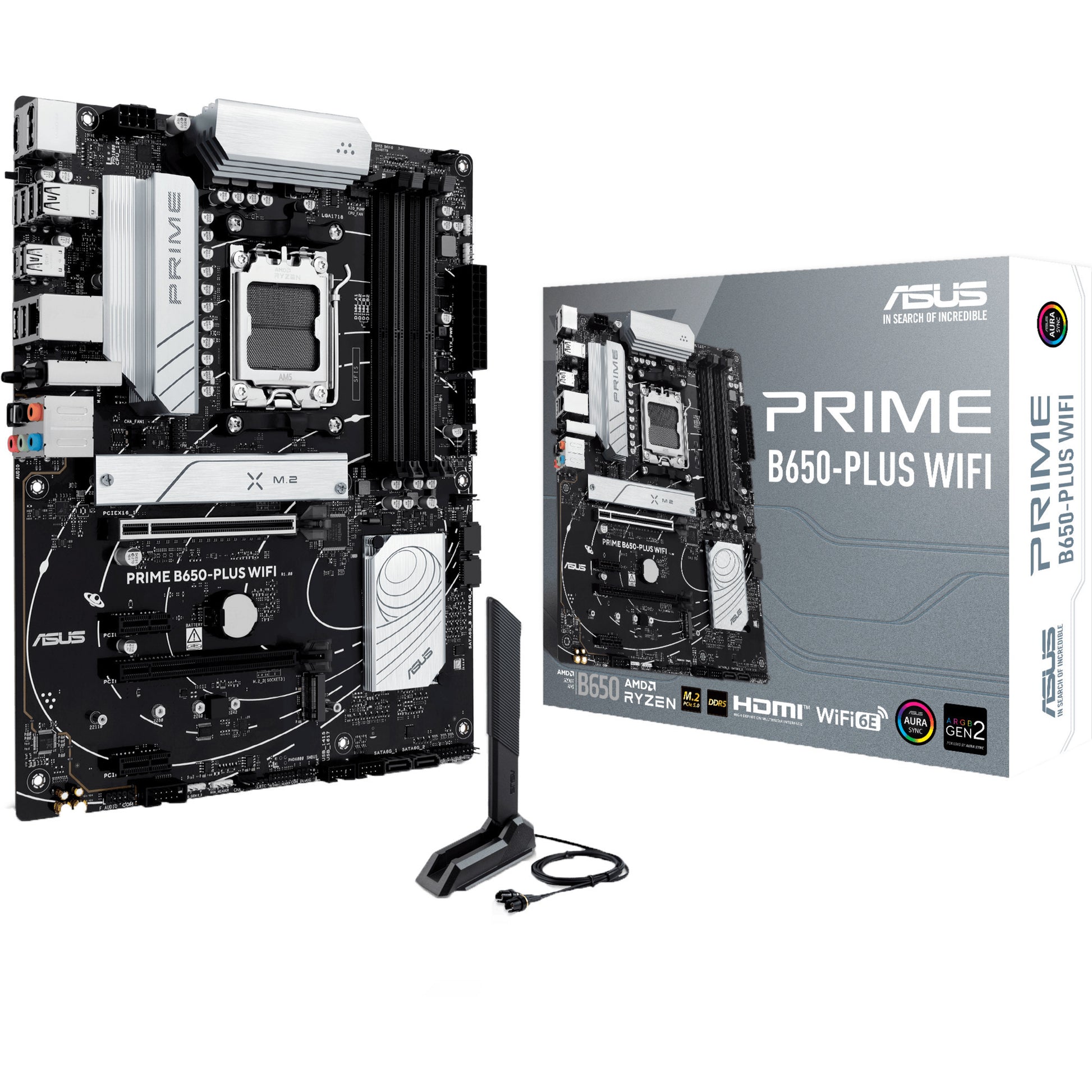 Scheda madre Asus Prime B650-Plus WiFi Socket AM5 (nero argento, RAID, 2.5GB-LAN, WiFi 6e, BT 5.3, audio, ATX)