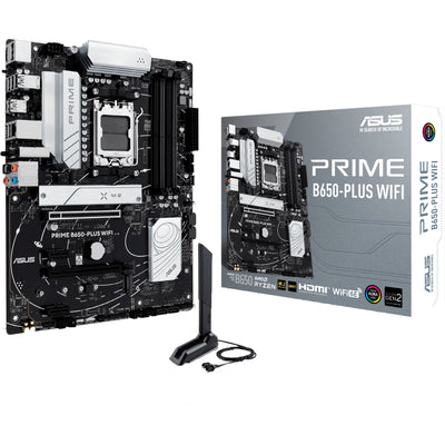 Placa base Asus Prime B650-Plus WiFi Socket AM5 (negro plateado, RAID, 2.5GB-LAN, WiFi 6e, BT 5.3, Sonido, ATX)