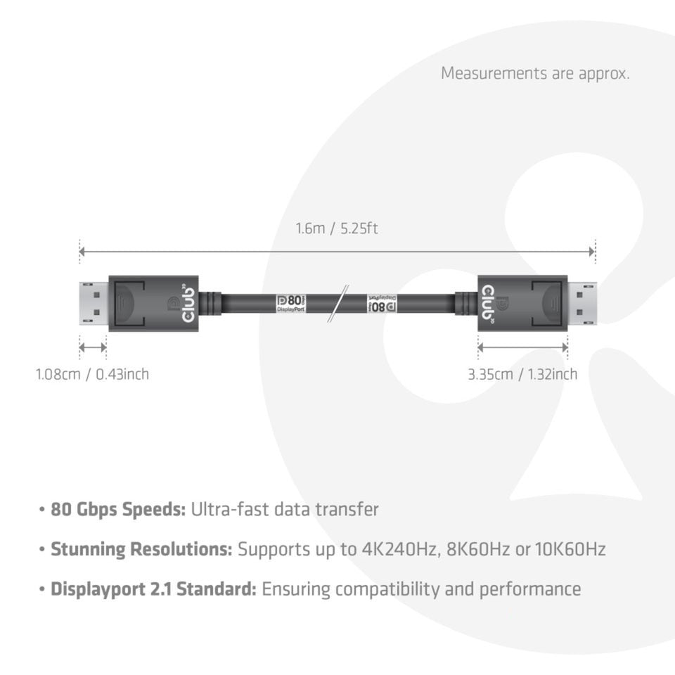 Club 3D DisplayPort 2.1 Bidireccional VESA DP80 certificado