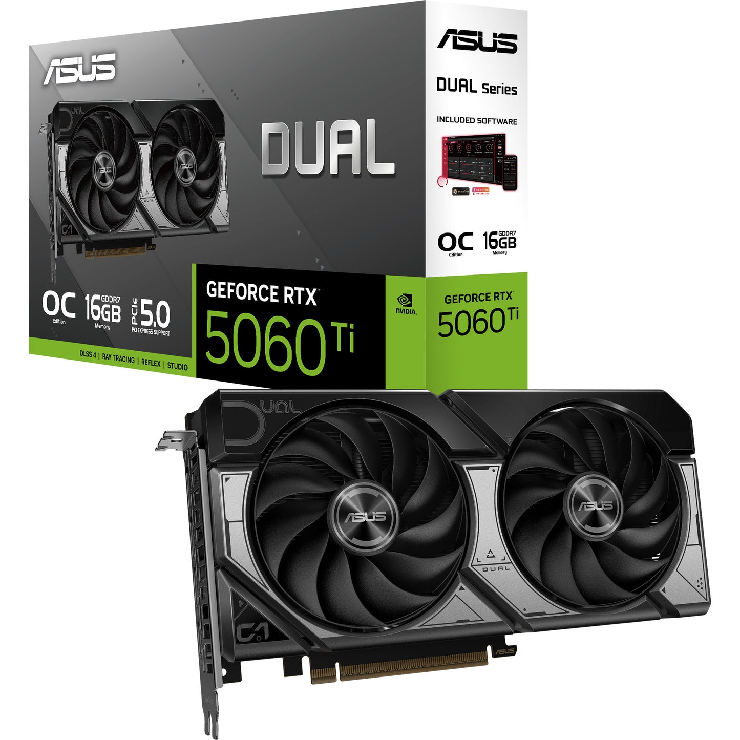 Scheda grafica Asus Dual GeForce RTX 5060 Ti OC 16G (nero, DLSS 4, 3x Display Port, 1x HDMI 2.1)