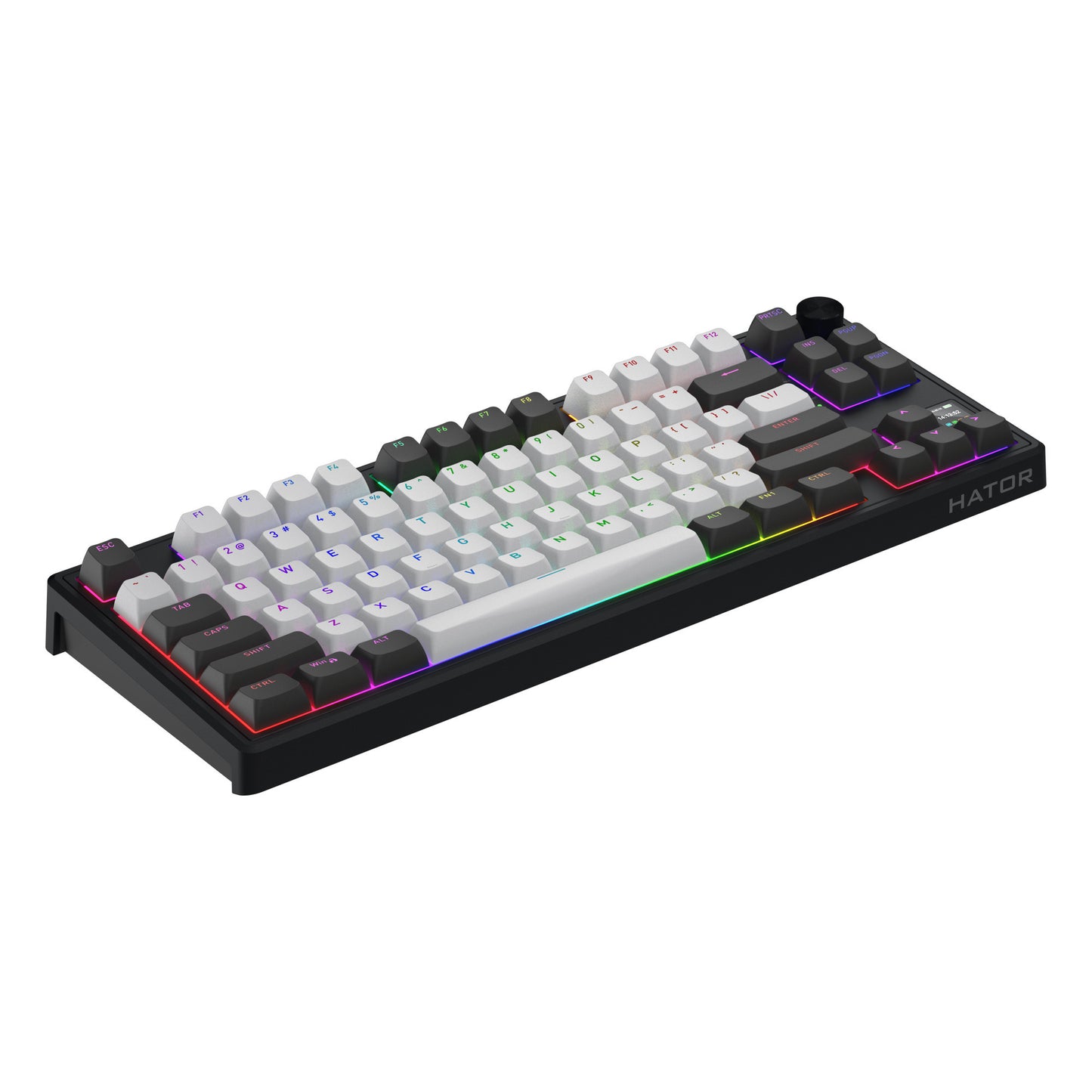 Hator skyfall pro wireless, tastiera da gioco (nera, layout americano, hator aurum vanilla silenzioso, 80% (tkl), rgb, double-shot pbt, hot-swap, bluetooth usb-c da 2,4 ghz)