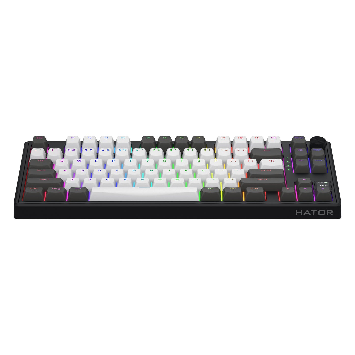 Hator skyfall pro wireless, tastiera da gioco (nera, layout americano, hator aurum vanilla silenzioso, 80% (tkl), rgb, double-shot pbt, hot-swap, bluetooth usb-c da 2,4 ghz)
