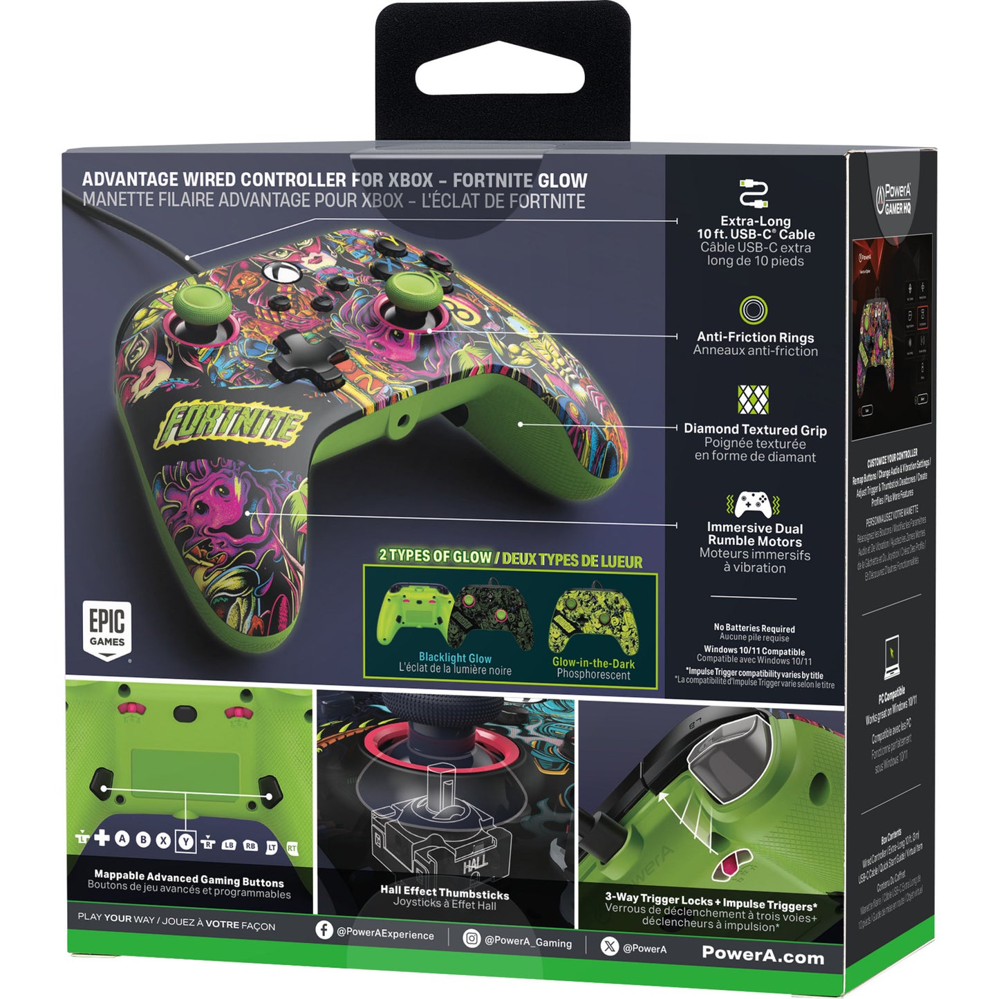 Controller Powera Advantage con cavo per xbox serie x|s - fortnite: Glow (neon green, xbox series x|s, xbox one, PC)