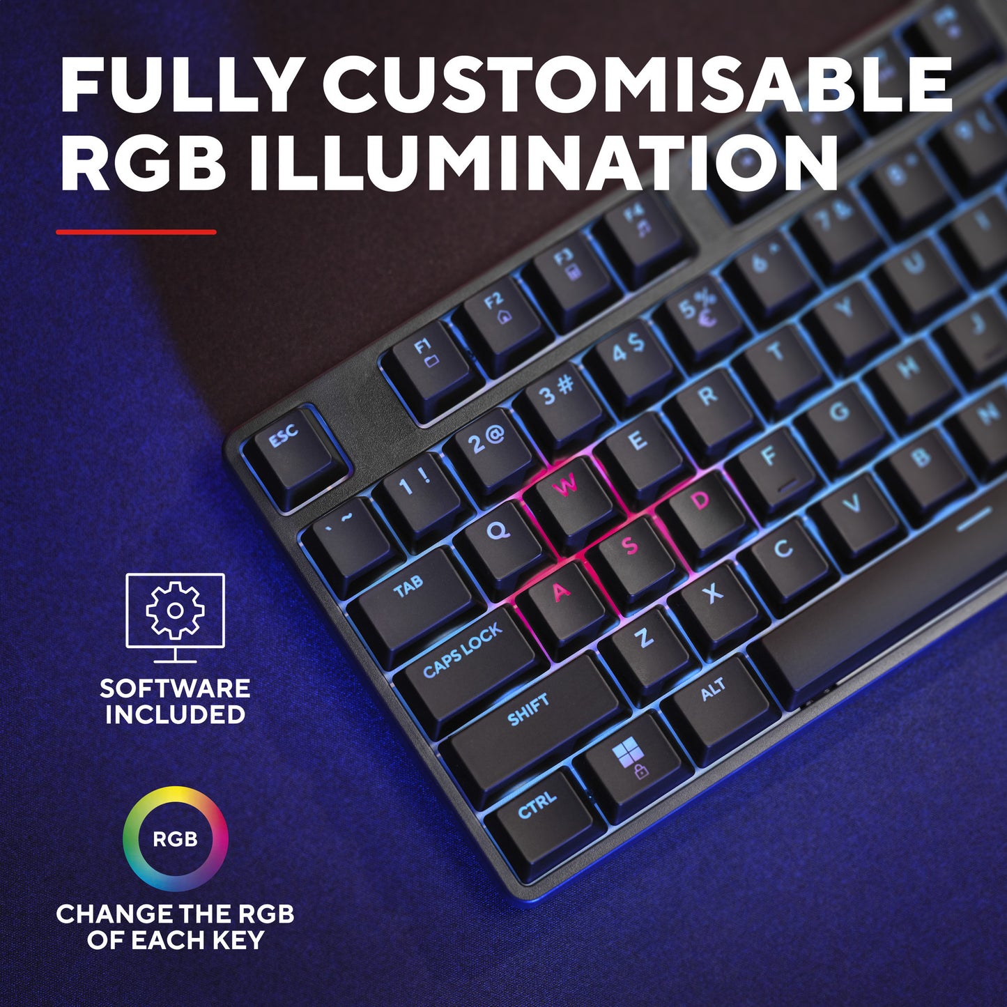 Trust GXT 864 Cada Tastiera da gioco meccanica compatta TKL, tastiera da gioco (nera, layout USA, marrone Huano, RGB)