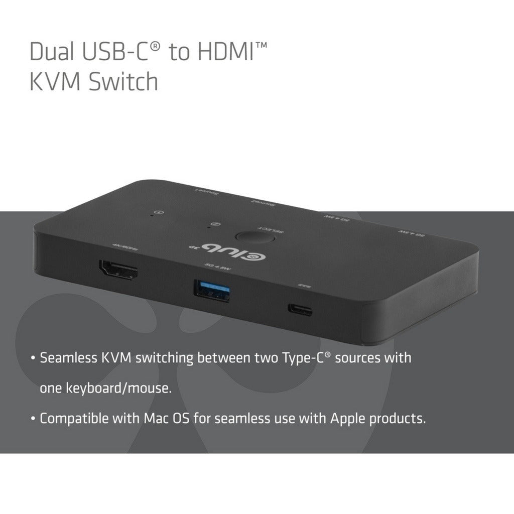 Switch KVM Club 3D CSV-2512 Switch KVM doppio da USB-C a HDMI (Nero, 4K 60Hz)
