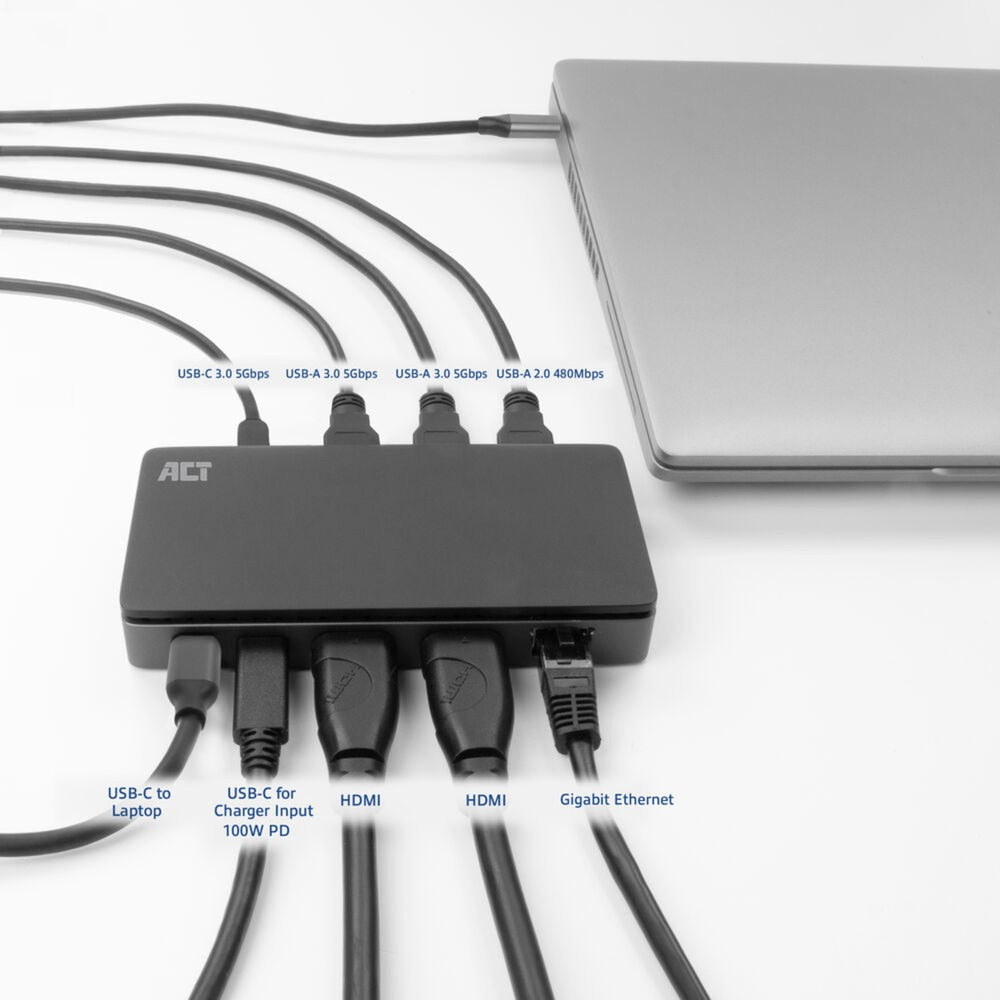 Act connectivity usb-c 4k mst dockingstation (zwart grijs)