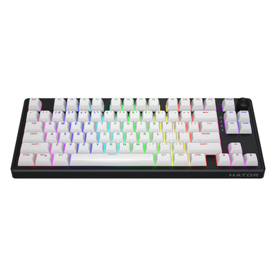 Hator skyfall wireless, tastiera da gioco (nera, layout americano, hator aurum lemon, 80% (tkl), rgb, double shot abs, hot-swap, bluetooth usb-c da 2,4 ghz)
