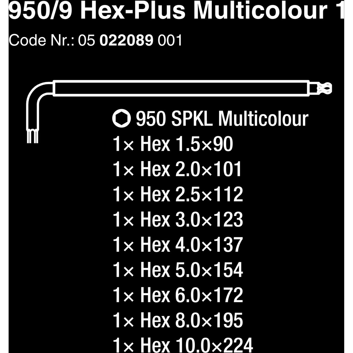 Waa 950 9 hex-plus multicolore 1 set di chiavi a punta, metr