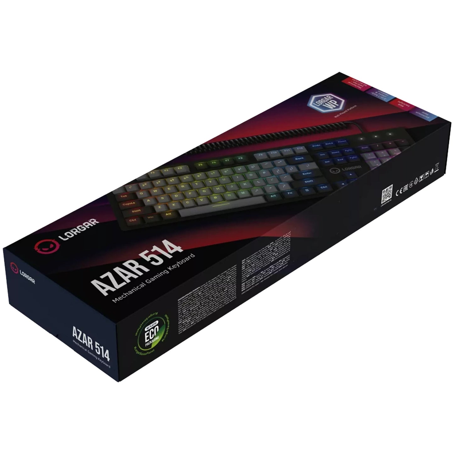 Lorgar azar 514, tastiera da gioco (nera, layout americano, logar dream, rgb)