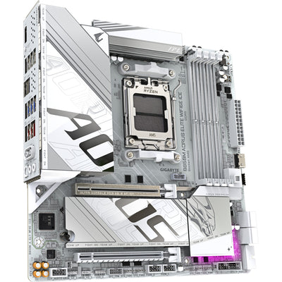 Scheda madre Gigabyte B850M Aorus Elite WiFi6E Ice Socket AM5 (bianco argento, RAID, 2,5 GB-LAN, WiFi 6E, BT, audio, µATX)