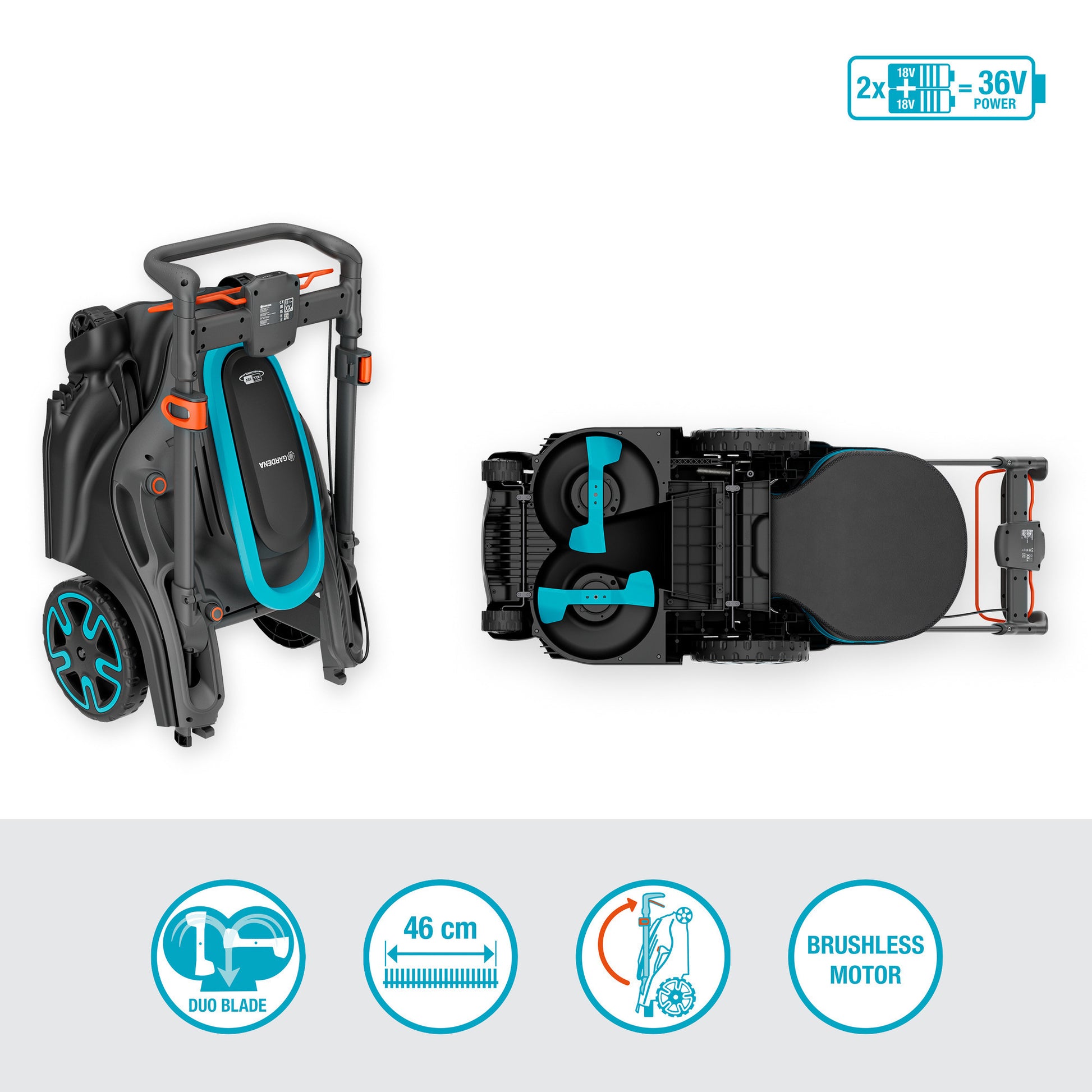Gardena grasmaaier powermax duo 46 36v (zwart grijs, accu en lader niet inbegrepen)