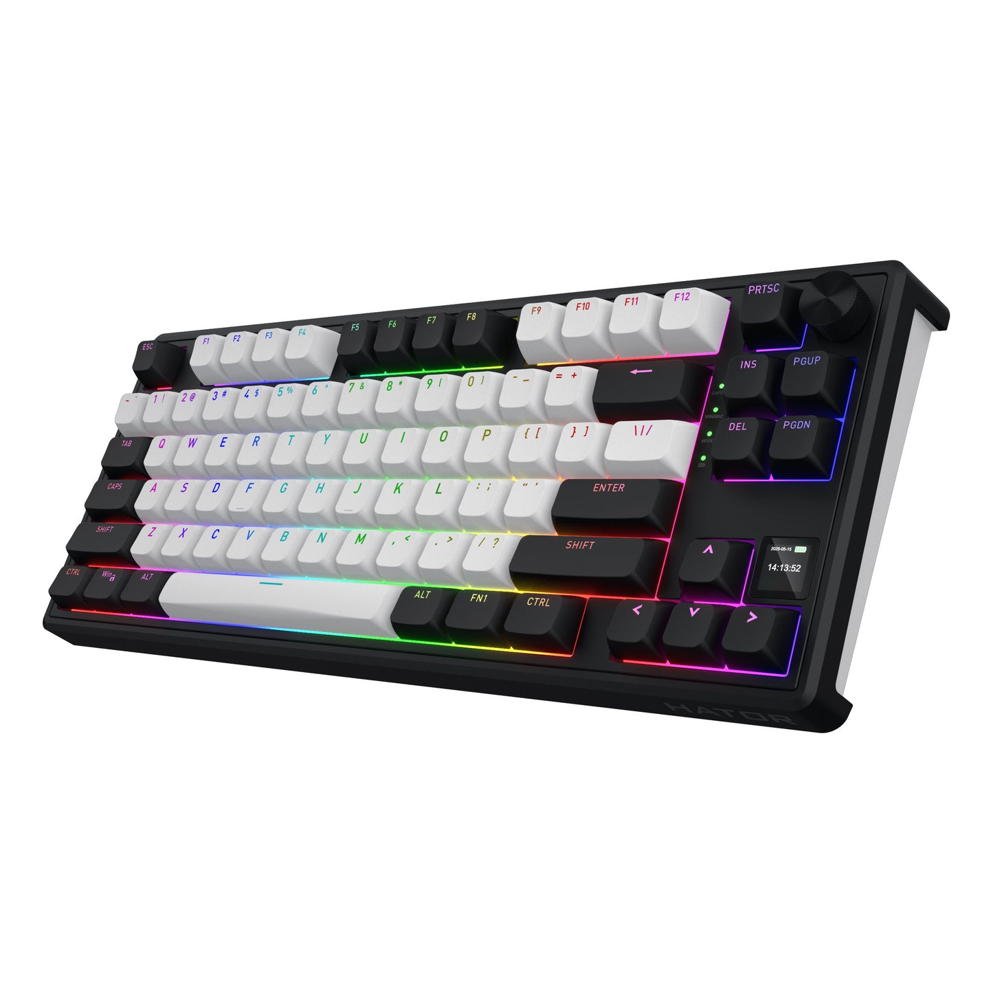 Hator skyfall mag ultima 8k wireless, tastiera da gioco (nera, layout americano, hator aurum ice, 80% (tkl), rgb, double-shot pbt, hot-swap, bluetooth usb-c da 2,4 ghz)