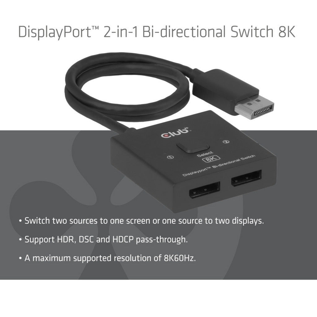 Switch DisplayPort Club 3D DisplayPort 2 in 1 bidirezionale 8K (nero)