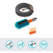 Gardena cleansystem fietswasset, met fietsborstel, slang en zeepstaafje wasborstel (grijs turquoise, 18864-20) - afbeelding 3