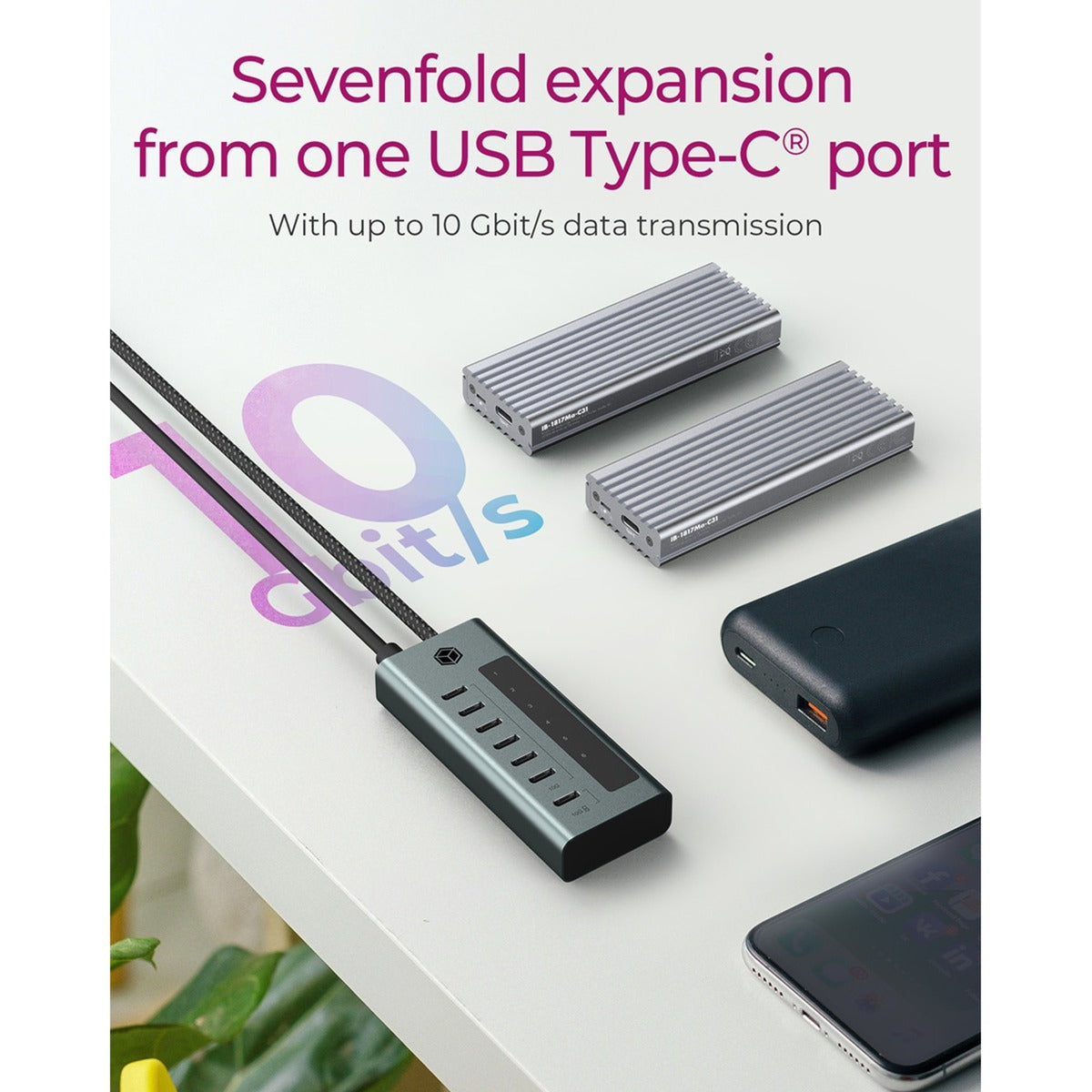 Caja Icy Box de 7 puertos USB 3.2 Gen 2 Type-C Hub