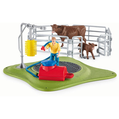 Schleich farm world speelfigurenset - wasstation voor koeien - kinderspeelgoed voor jongens en meisjes - 3 tot 8 jaar - 17 onderdelen - 42529