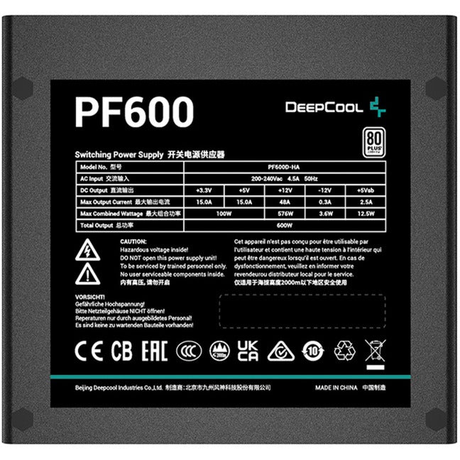 Fuente de alimentación Deepcool pf600 de 600 vatios (negro, 4x pcie)