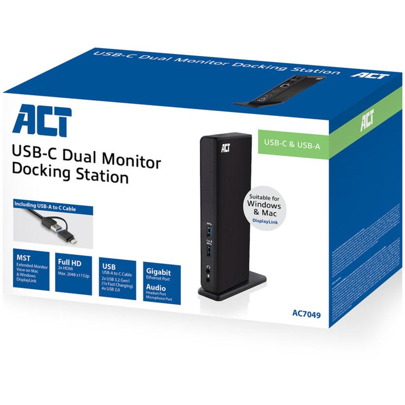 Conectividad ACT USB-C o USB-A Dual Monitor Station