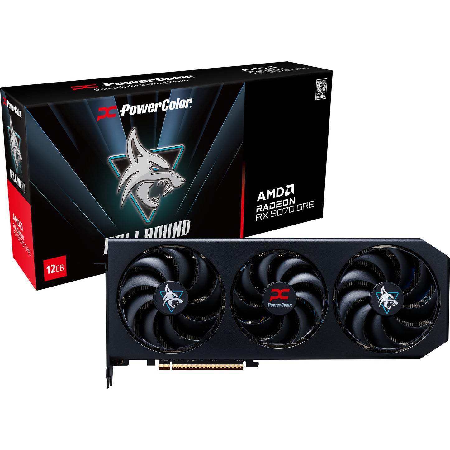 Scheda grafica Powercolor Radeon RX 9070 Gre Hellhound 12GB GDDR6 (nera, RDNA4, 3x Display Port, 1x HDMI 2.1)