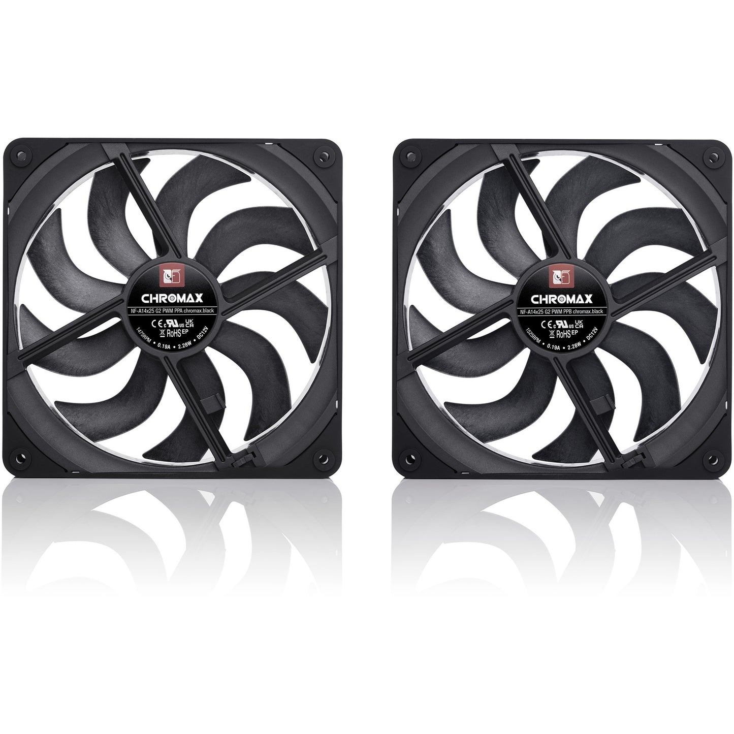 Ventole Noctua nf-a14x25 g2 pwm sx2-pp chromax.black (nero, 2 pezzi, 140 x 140 x 25 mm)