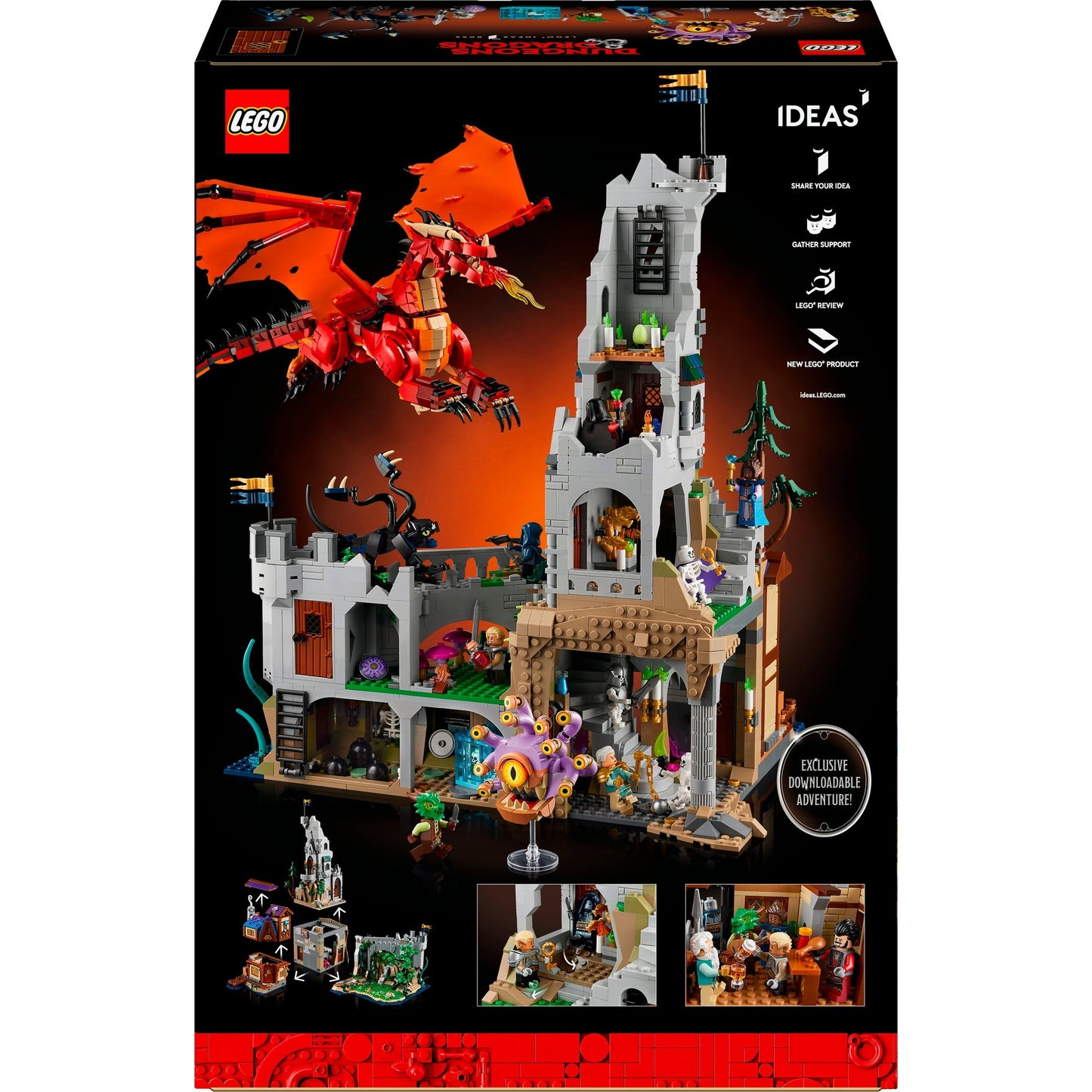 Lego ideas - mazmorras de dragones: la historia del juguete de construcción del dragón rojo (21348)