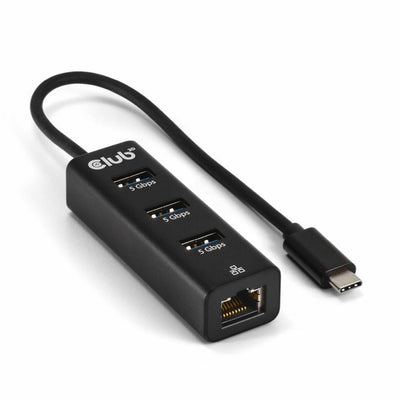 Club 3D USB-C da 5 Gbps a 3 porte USB Type-A Hub con adattatore Gigabit Ethernet (Nero)