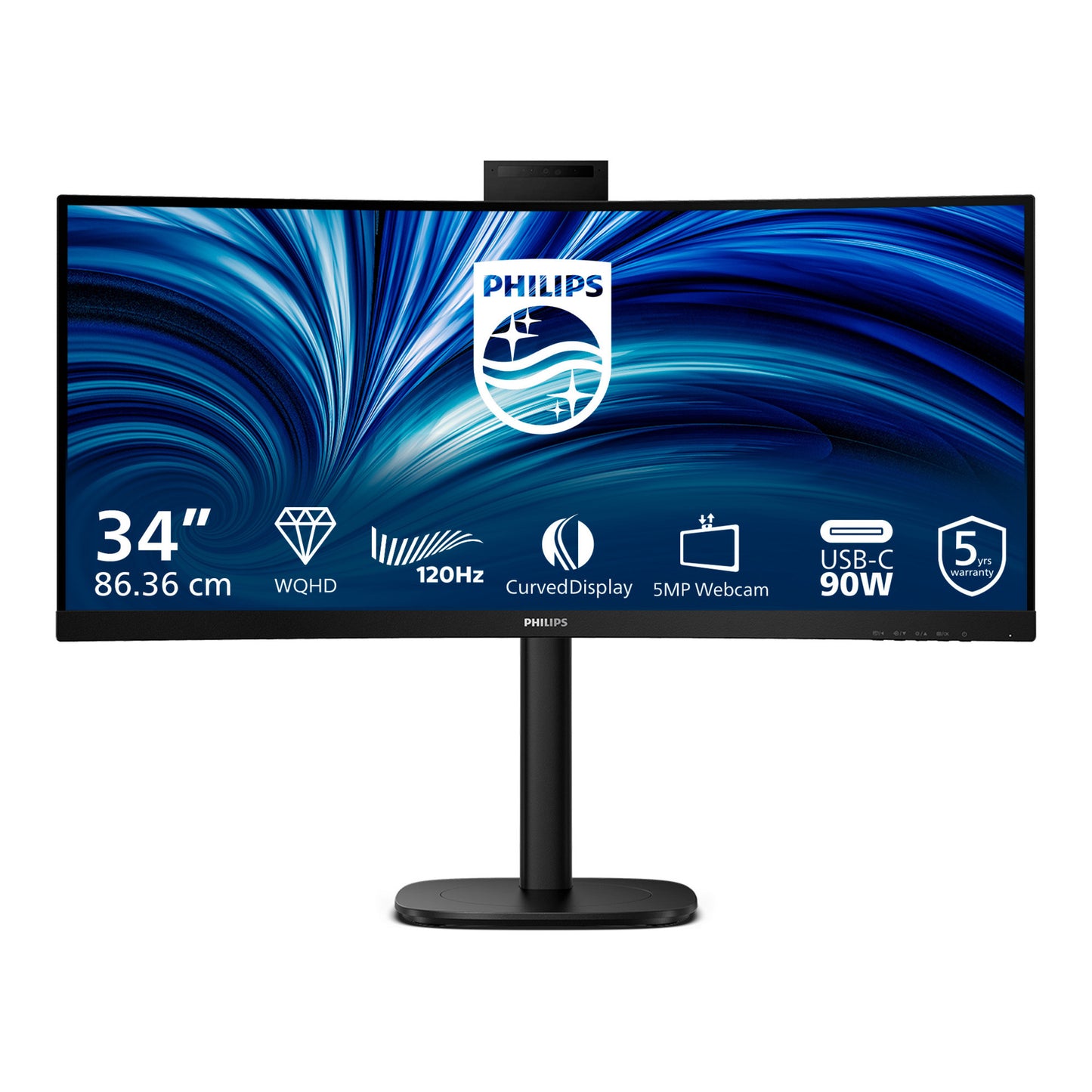 Monitor ultrawide curvo Philips 34b2u3600ch 34 (nero, 2x HDMI, porta display, 3x USB-A, USB-B, USB-C, RJ-45)