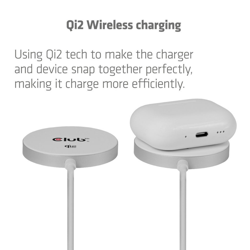 Caricabatterie wireless Club 3D CAC-3026 Qi2 25 W (bianco, certificato Qi, compatibile MagSafe, supporto magnetico)