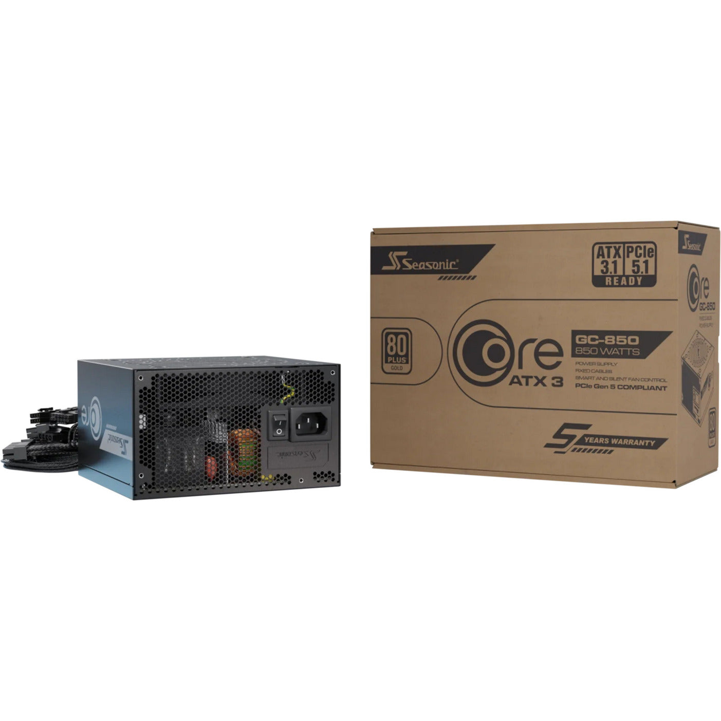Fuente de alimentación Seasonic core gc-850 atx 3,1, 850 vatios (negro, 1x 12v-2x6, 3x pcie)
