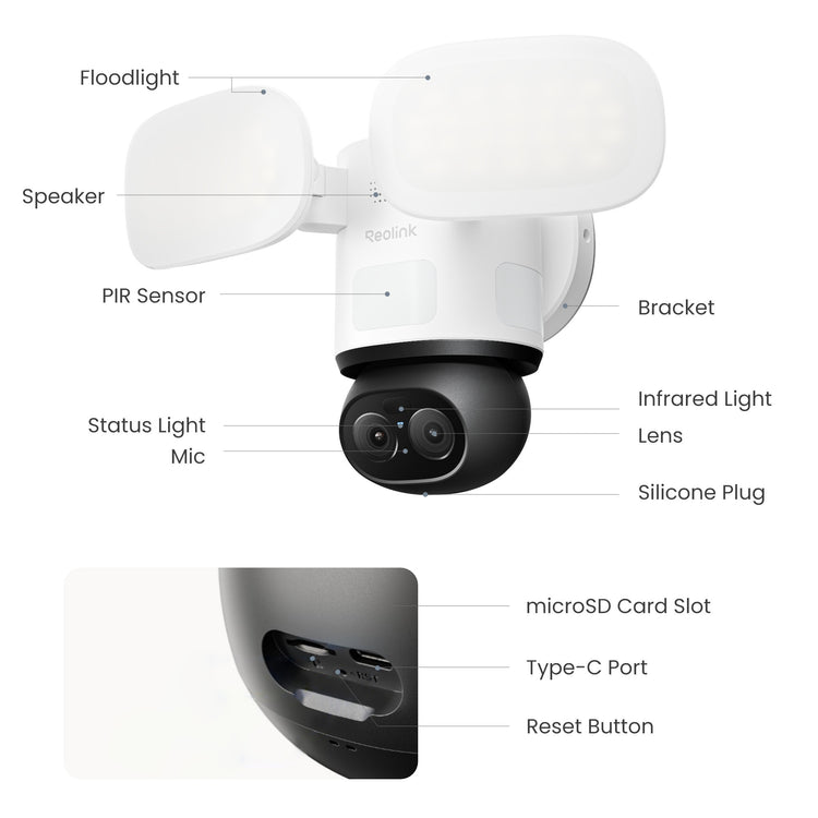 Reolink f850w trackflex floodlight wifi beveiligingscamera (wit, 4k, wifi)